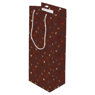 Polka hearts on kilim brown wine gift bag