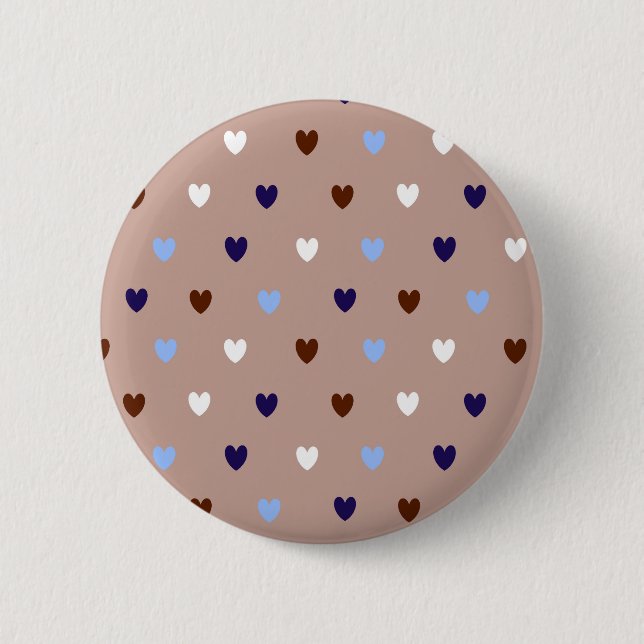 Polka hearts on pale brown 6 cm round badge (Front)