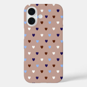 Polka hearts on pale brown iPhone 16 case