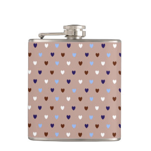 Polka hearts on pale brown hip flask