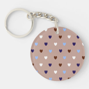 Polka hearts on pale brown key ring
