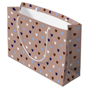 Polka hearts on pale brown large gift bag