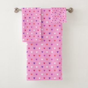 Polka hearts on pink bath towel set