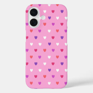 Polka hearts on pink iPhone 16 case