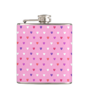 Polka hearts on pink hip flask