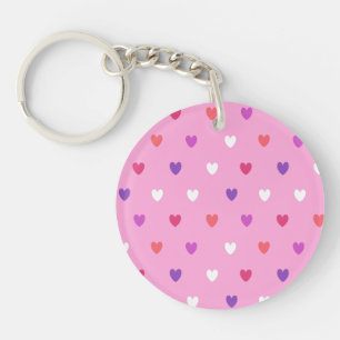 Polka hearts on pink key ring