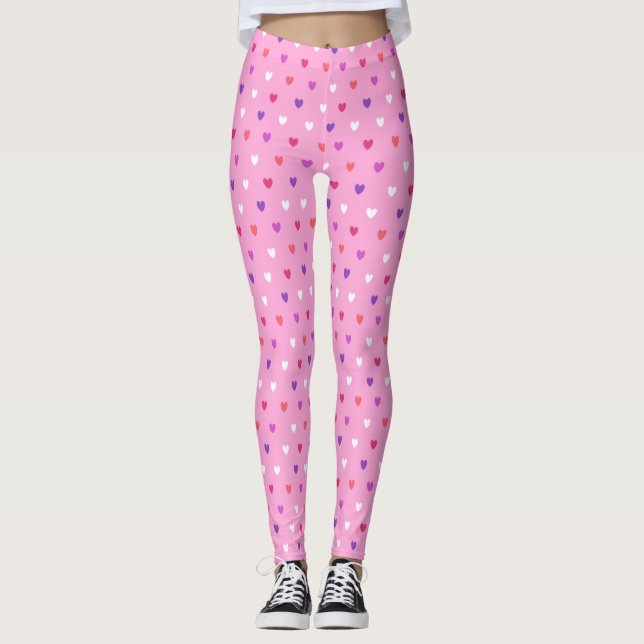Polka hearts on pink leggings (Front)