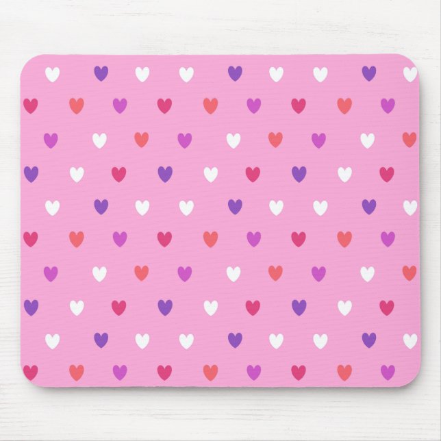 Polka hearts on pink mouse pad (Front)