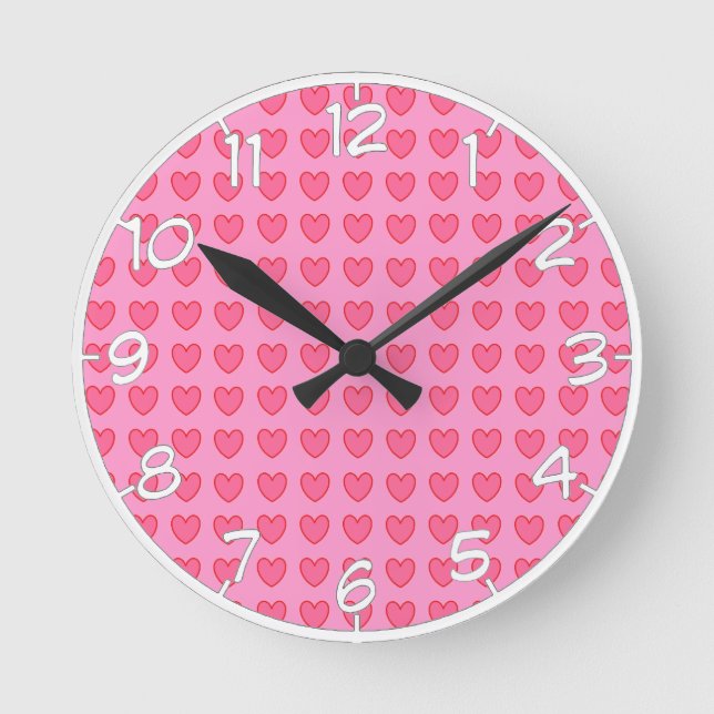 Polka Hearts Round Clock (Front)