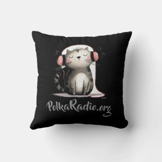 Polka Radio Throw Pillow with a cat design 