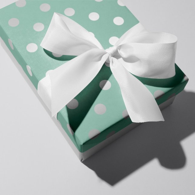 Polka Small Dots Mint Green Pastel Silver Grey Wrapping Paper (Creator Uploaded)