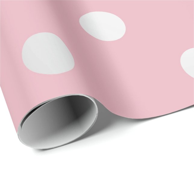 Polka Small Dots Pink Powder Blush Silver Grey Wrapping Paper (Roll Corner)