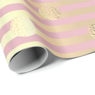Polka Small Dots Stripes Pink Pastel Foxier Gold Wrapping Paper