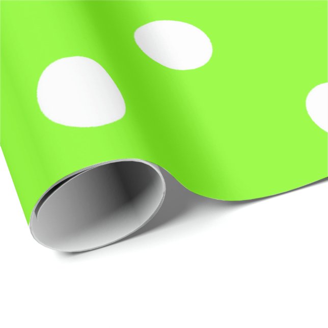 Polka Small White Dots Bright Vivid Lime Green Wrapping Paper (Roll Corner)