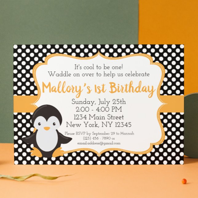 Polkadot Penguin Birthday Invitation (Creator Uploaded)