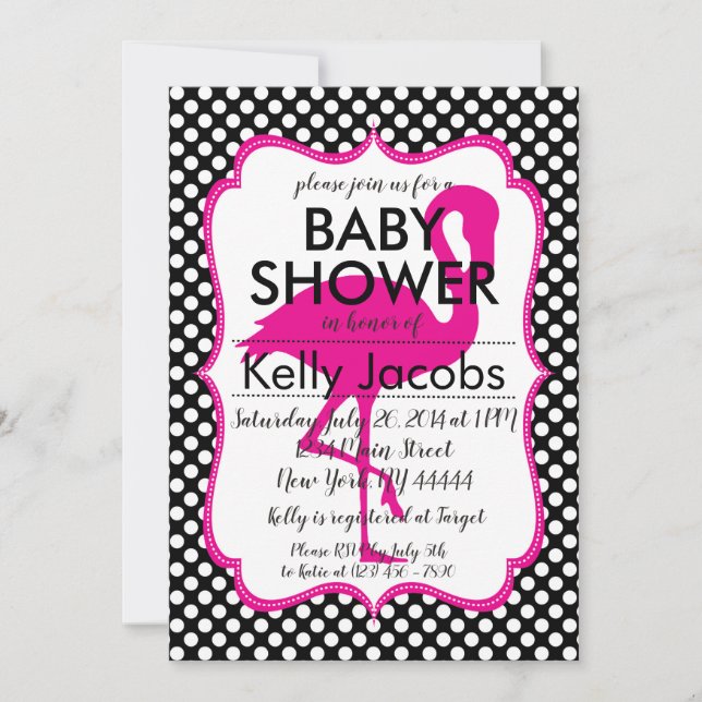 Polkadot Pink Flamingo Baby Shower Invitation (Front)