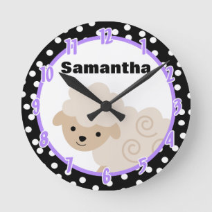 Polkadot Purple Country Farm Sheep Lamb Clock