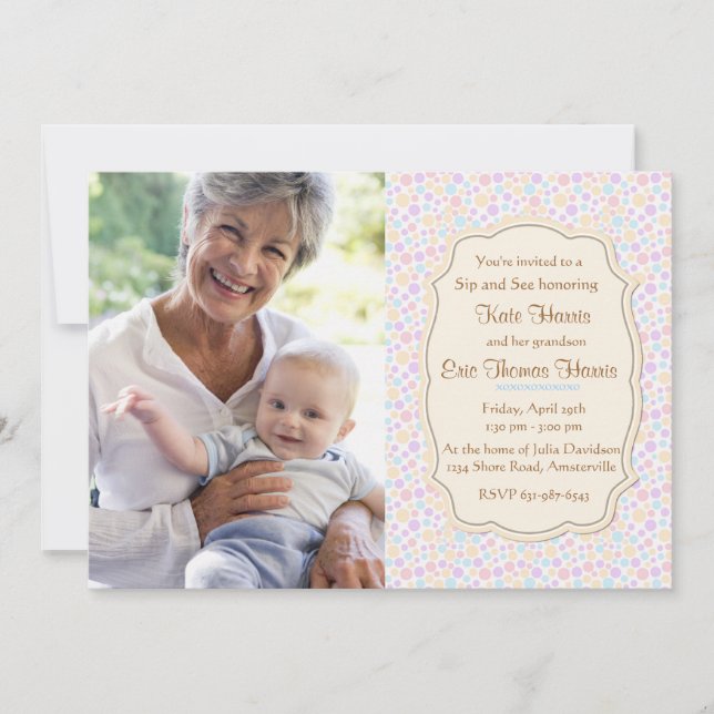 Polkadot Sip and See Photo Invitation (Front)