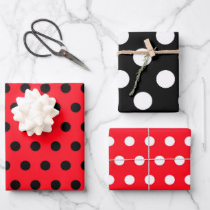 Polkadot Wrapping Papers - Red and Black Polkadots Paper Sheet