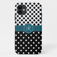 Polkadots and Teal Stitched Ribbon Monogram