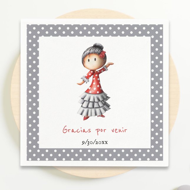 Polkda Dot Grey Spanish Sevillana Flamenco Dancer Napkin (Creator Uploaded)