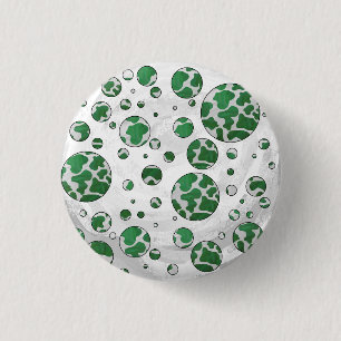 Polks Dot Cow Green and White Print 3 Cm Round Badge