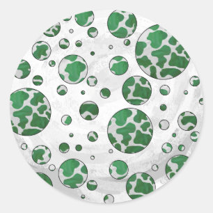 Polks Dot Cow Green and White Print Classic Round Sticker