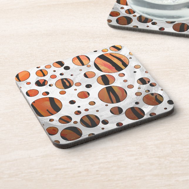 Polks Dot Tiger Hot orange and Black Print Coaster (Left Side)
