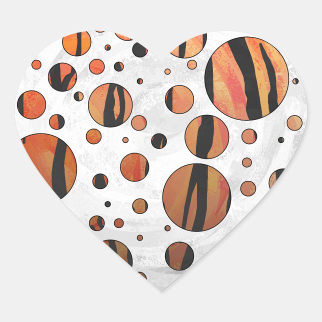 Polks Dot Tiger Hot orange and Black Print Heart Sticker (Front)