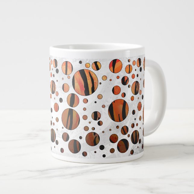 Polks Dot Tiger Hot orange and Black Print Large Coffee Mug (Front Right)