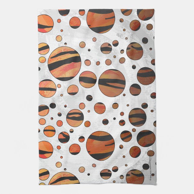 Polks Dot Tiger Hot orange and Black Print Tea Towel (Vertical)
