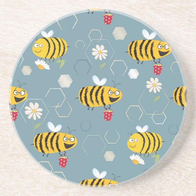 Pollinating Bees, Flowering Garden Scene. Coaster (Front)