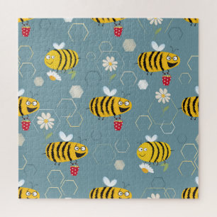 Pollinating Bees, Flowering Garden Scene. Jigsaw Puzzle