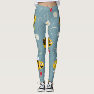 Pollinating Bees, Flowering Garden Scene. Leggings