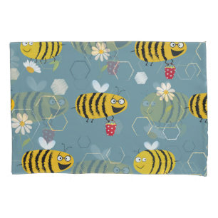 Pollinating Bees, Flowering Garden Scene. Pillowcase