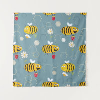 Pollinating Bees, Flowering Garden Scene.