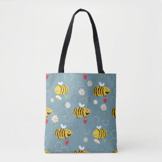 Pollinating Bees, Flowering Garden Scene. Tote Bag