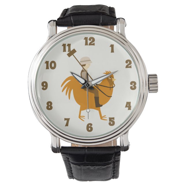 Pollo Time Funny Man on Chicken Cartoon Watch (Front)