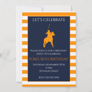 Polo birthday invitation for adult blue orange