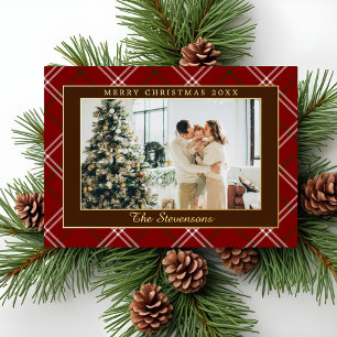 Polo Equestrian Red Burgundy Plaid Photo Christmas