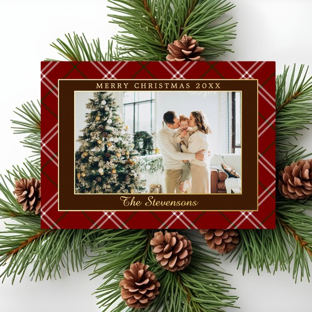 Polo Equestrian Red Burgundy Plaid Photo Christmas (Creator Uploaded)