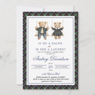 Polo Gender Reveal Tartan Plaid Invitation