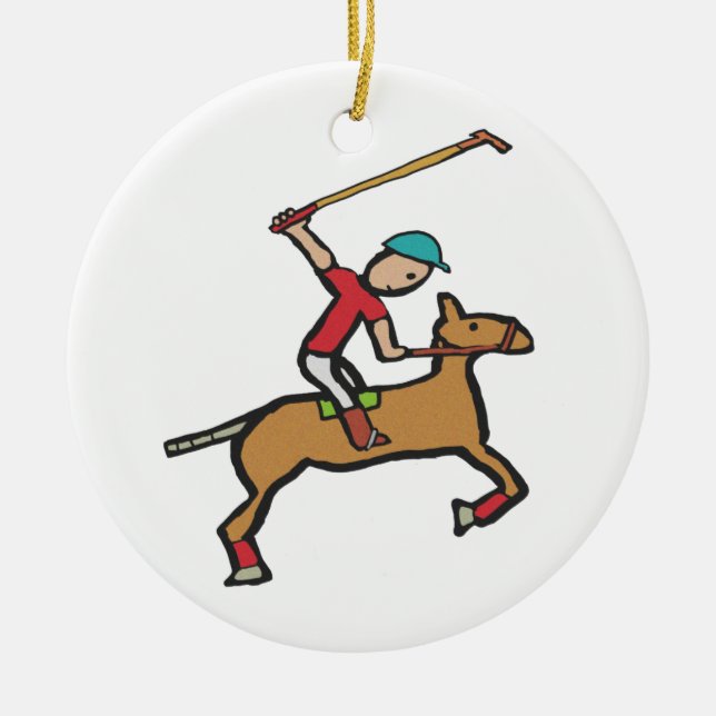 Polo Playing Horse and Rider Ceramic Tree Decoration (Front)