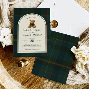 Polo Tartan Teddy Bear Boy Baby Shower Invitation