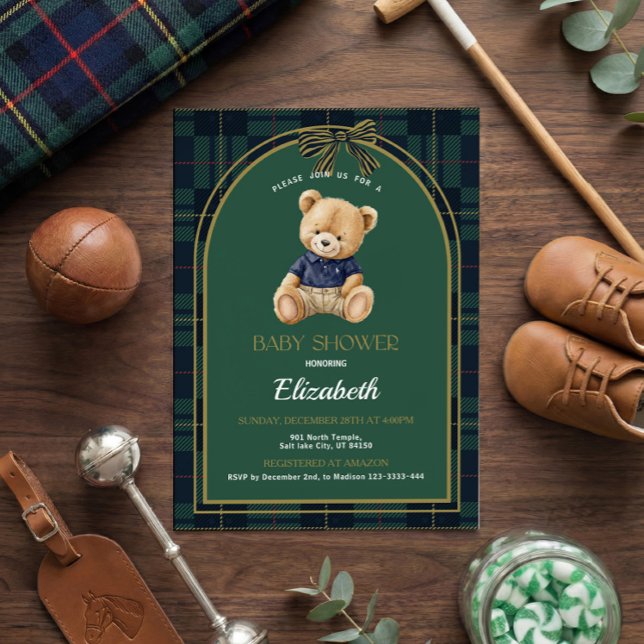 Polo Teddy Bear Baby Shower Invitation (Creator Uploaded)