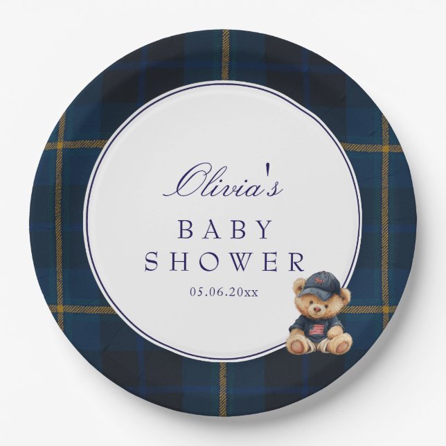 Polo Teddy Bear Baby Shower Paper Plate (Front)