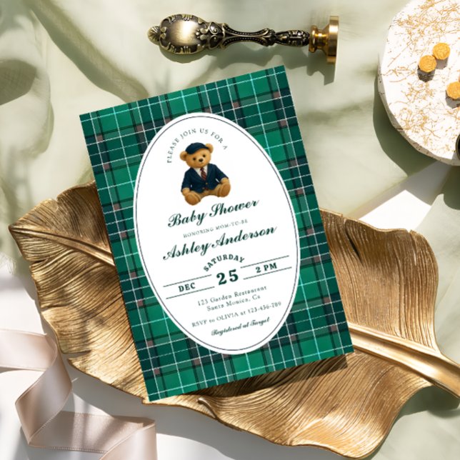 Polo Teddy Bear Boy Baby Shower Invitation (Creator Uploaded)