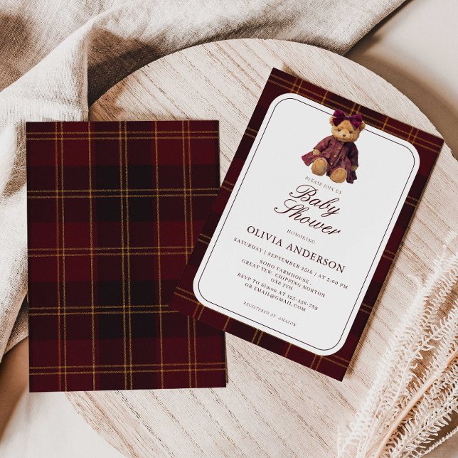 Polo Teddy Bear Girl Baby Shower Invitation (Creator Uploaded)