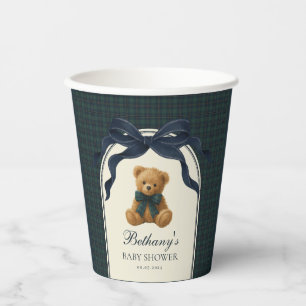Polo Teddy Bear Navy Bow Plaid Baby Boy Paper Cups