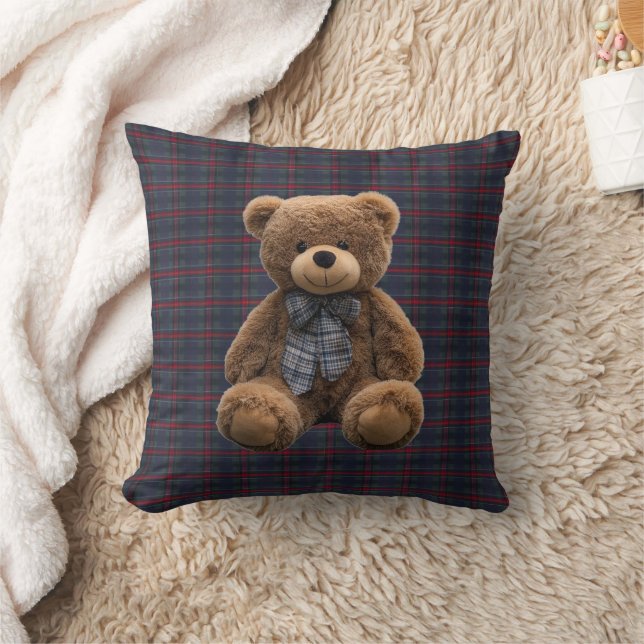 Polo Teddy Bear Tartan Plaid Kid Boy Nursery Decor Cushion (Blanket)